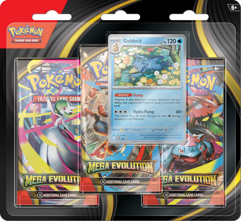 Pokemon TCG:Mega Evolution - Base Set - 3 Pack Blister - Golduck, Englisch 🇬🇧