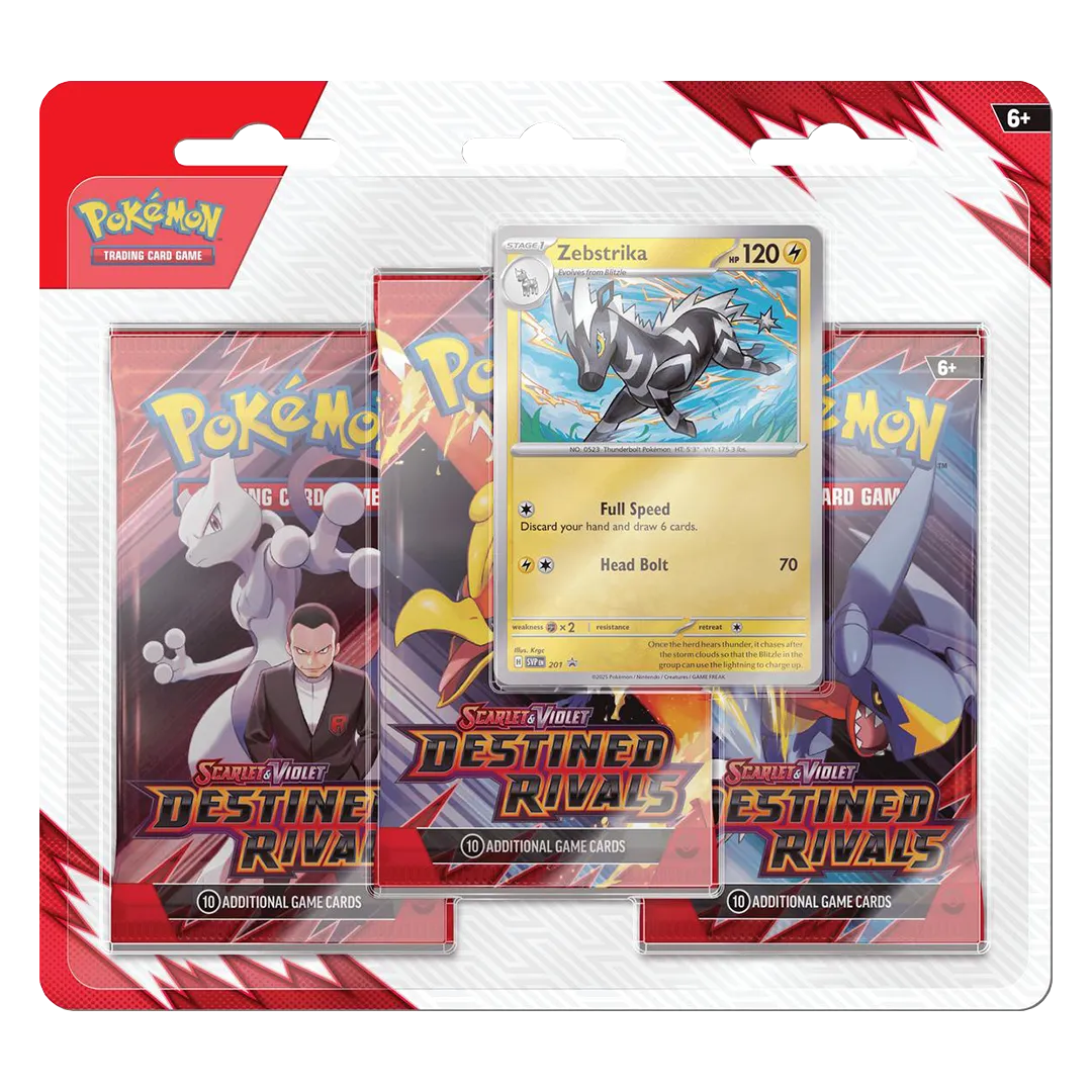 Pokemon TCG: Scarlet & Violet - Destined Rivals - 3 Pack Blister - Zebstrika, Englisch 🇬🇧